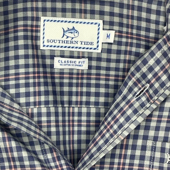 Southern Tide Shirt Mens Medium Blue Gingham Button Up Skipjack Logo Long Sleeve - Picture 4 of 12